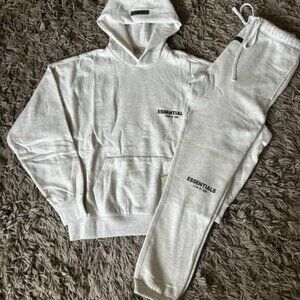 Fear Of God Essentials Light Oatmeal Hoodie & Sweatpants Set Size Large